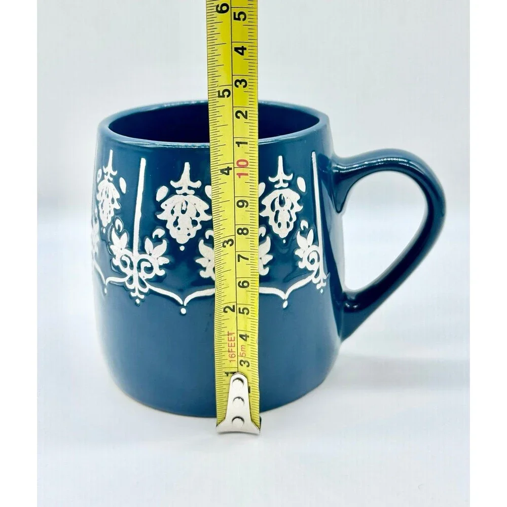 Fabulous Home Filigree Embossed Teal Blue Green White Coffee Mug Cup - Picture 7 of 8